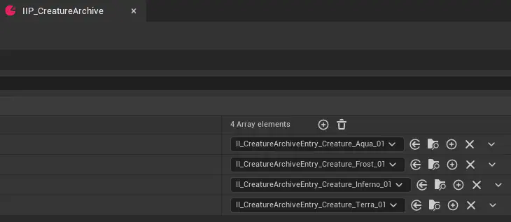(3) This is optional, but for the Creature Archive, I created an InventoryItemPreset object that stores the inventory items to add on inventory initialization