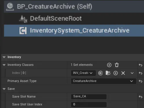 (5) Add an InventorySystemComponent to an Actor class, and then add the previously-created Inventory class to the component