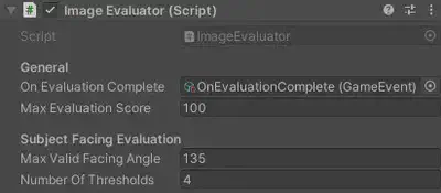 The ImageEvaluator component in the Unity inspector